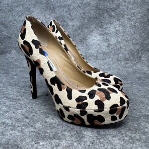 Diane Von Furstenberg Leopard Print Pumps Womens Size 7.5 Calf Hair Beige Luxury